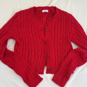 Women's Red Cable Knit Sweater
